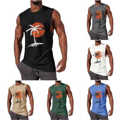 T-shirt top mens tree coconut transfer heat casual sports