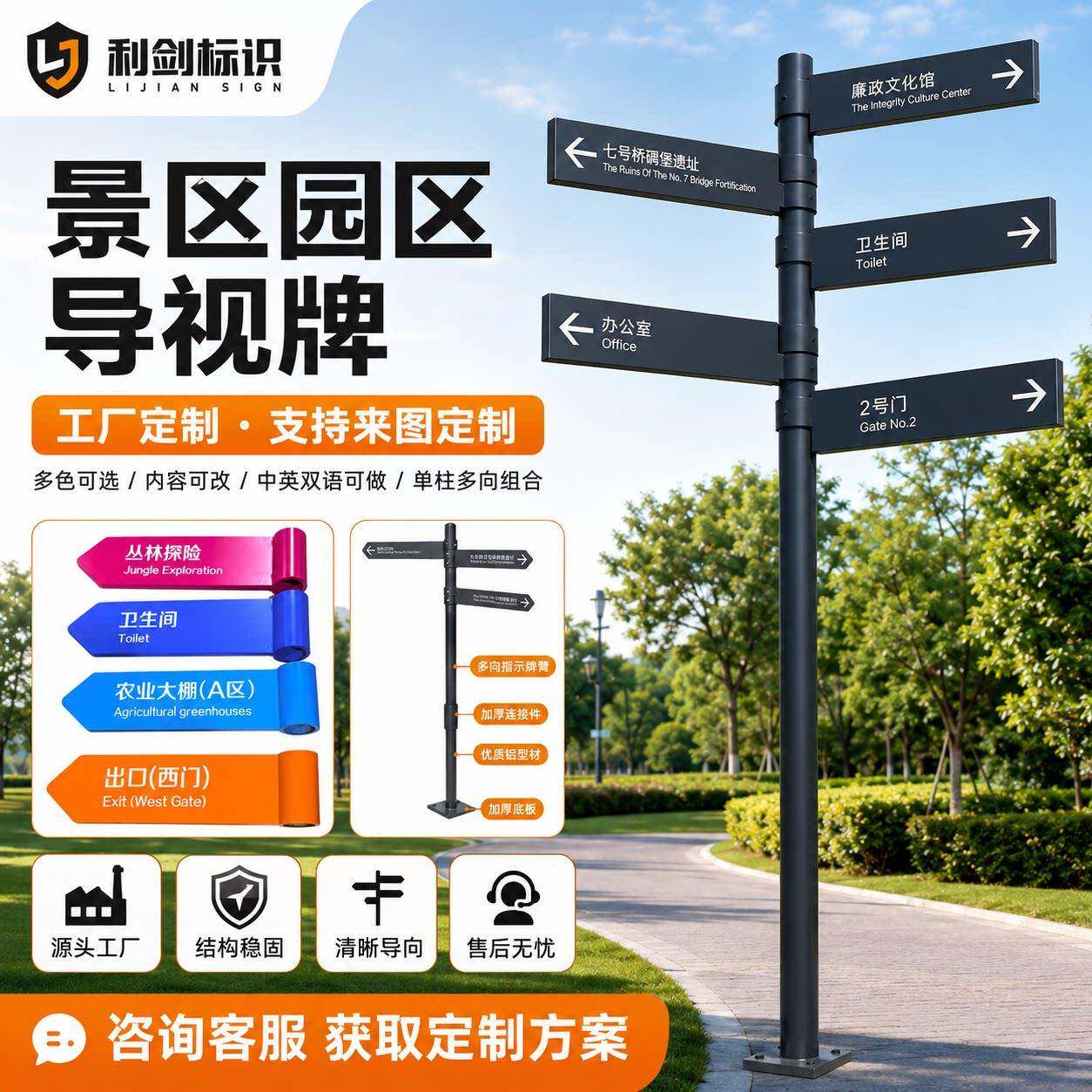 景区指示牌引路牌不锈钢导向牌网红标识牌公园小区立式户外导视牌