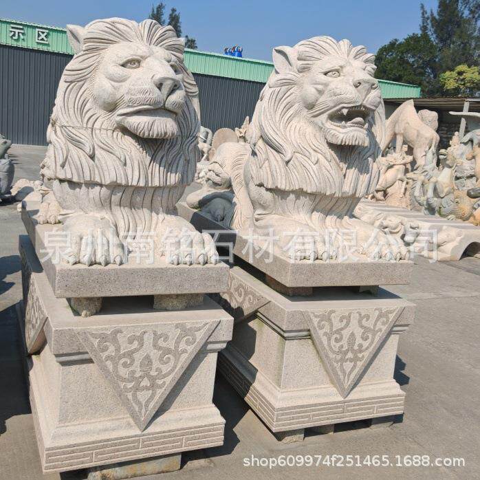 石雕非洲狮花岗岩617石材手工雕刻港币狮门口石狮子摆件工厂直供