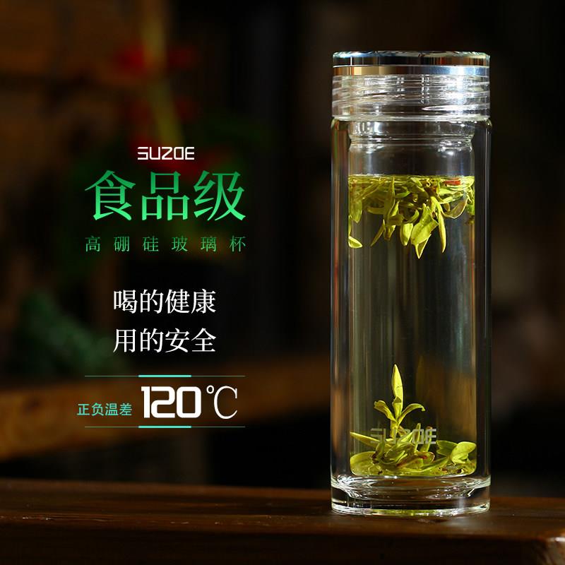 述作双层隔热玻璃杯茶杯男士水杯定制礼品玻璃茶杯带盖子女士泡茶