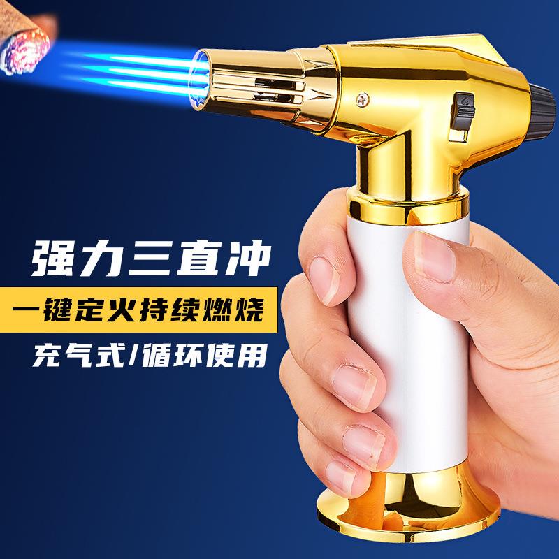 新款直冲焊枪打火机防风蓝焰厨房点火器野营户外烧烤猛火喷枪焊枪