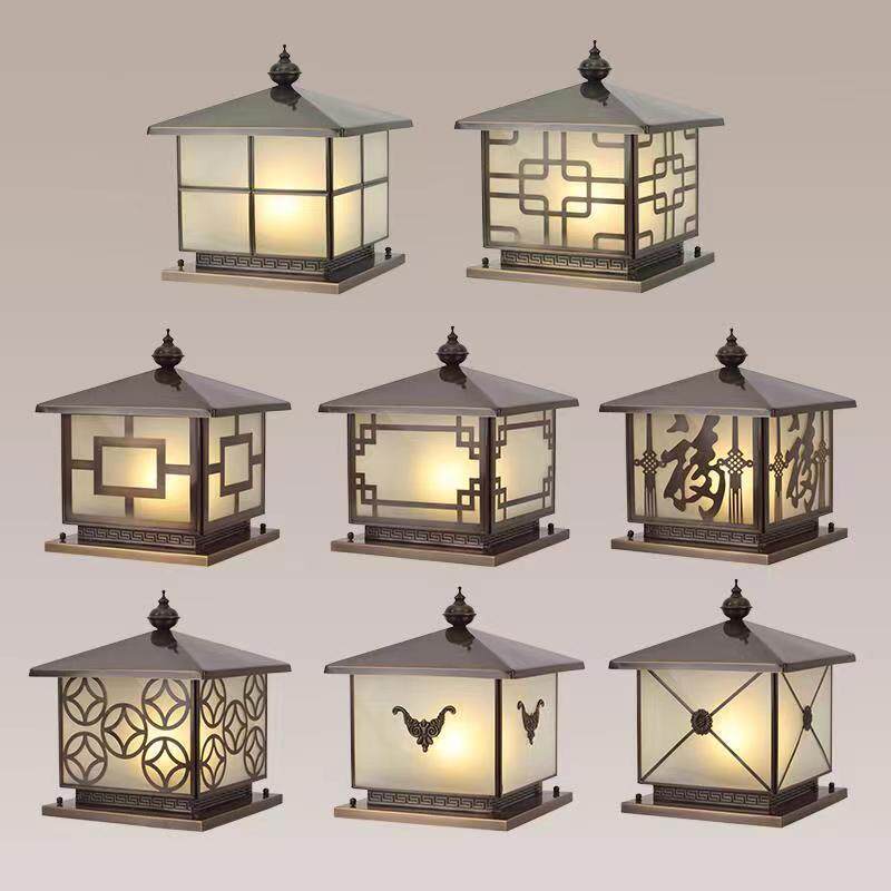 太阳能灯户外庭院防水别墅围墙柱头灯全铜室外接电大门柱子门柱灯