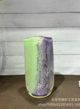 时尚多面彩色琉璃花瓶客厅餐桌插花摆件家居样板间酒店高级装饰品