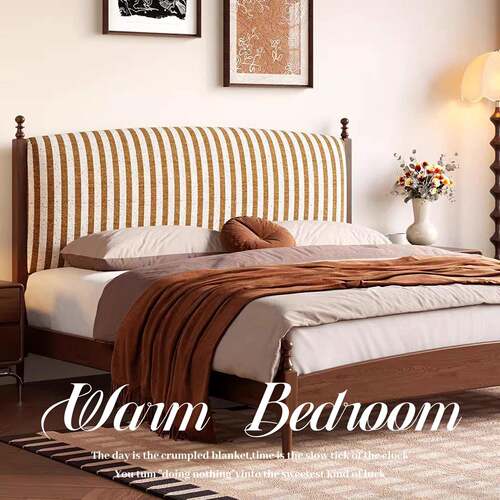 中古风实木床软包安妮床法式复古主卧床1米8双人床美式高级布艺床