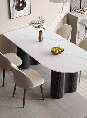 式半圆现岩板岛台桌一体餐家用轻奢EXJ饭意桌小户型代简约餐桌椅