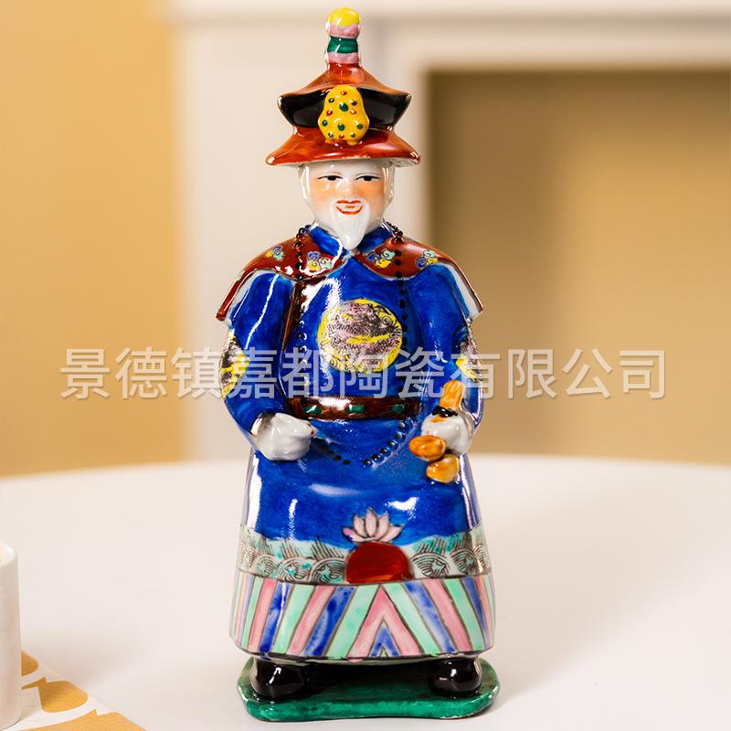 景德镇仿古清三代康雍乾陶瓷雕塑青花粉彩人物雕塑家居收藏品摆件