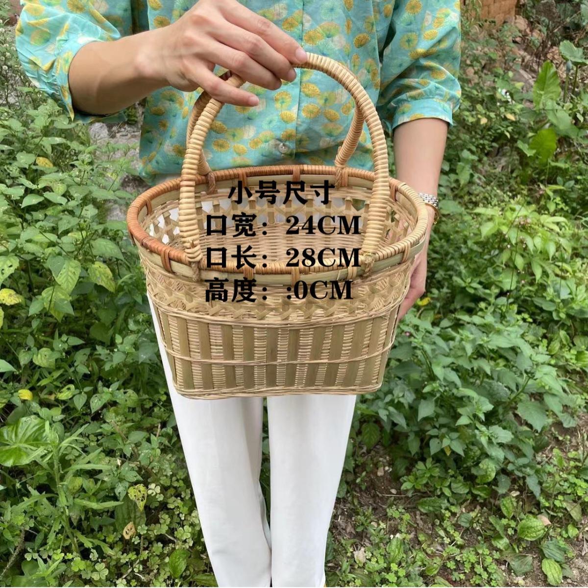 竹编手提菜篮收纳篮竹篮子菜篮田园风野餐手提篮竹编买菜篮