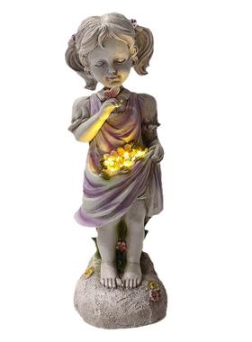 新款花园庭院摆件太阳能女孩树脂工艺品户外太阳能发光花朵