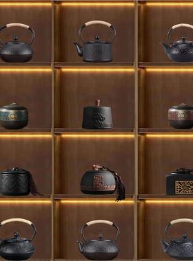 中式覆古高级感茶室氛围布置茶柜博古架茶壶茶叶罐茶道摆件工艺品