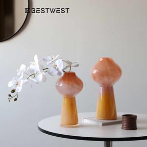 博家居玻璃插花器花创意客厅琉璃 奢轻水培西高级插花花瓶摆件感