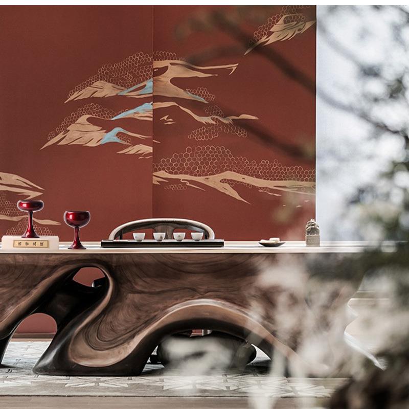 宋氏美学新中式透明玻璃罩子红色树脂摆件客厅茶几书柜样板间摆件