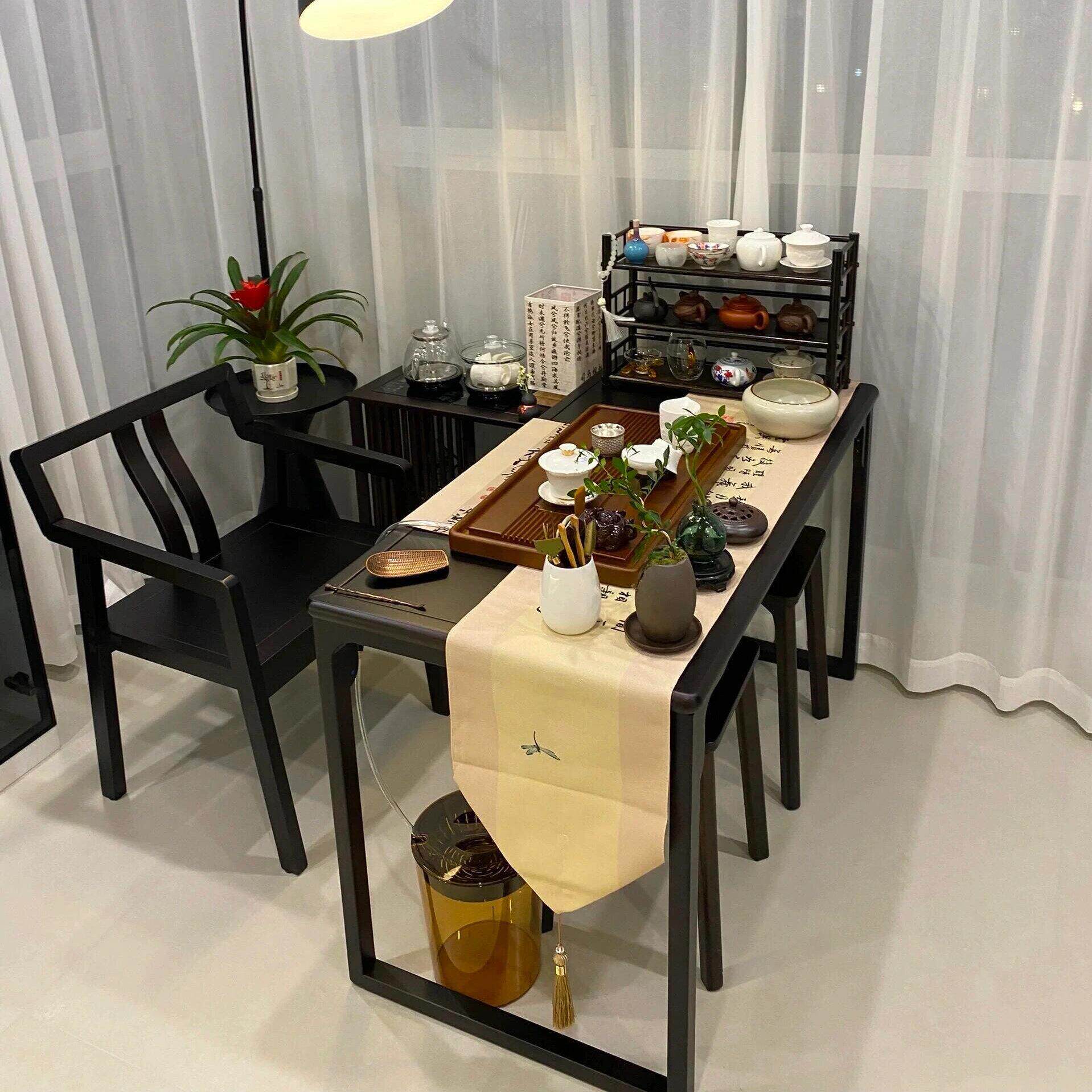 新中国风北美黑胡桃茶几和椅子组合阳台小公寓茶几咖啡桌现代禅宗