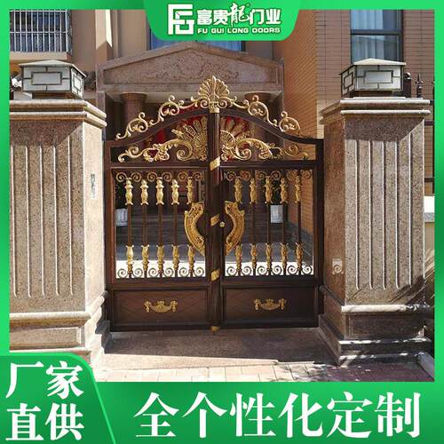 佛山欧式铝艺大门 别墅庭院欧式小区中式电动双开自建房入户大门