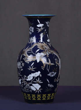 大雅斋粉彩蓝色龙纹特色花瓶摆件桌面装饰品插花器皿日式花道花器