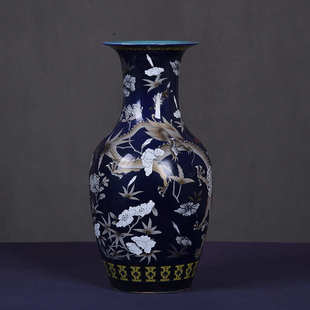 大雅斋粉彩蓝色龙纹特色花瓶摆件桌面装 花道花器 饰品插花器皿日式