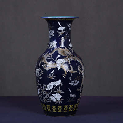 大雅斋粉彩蓝色龙纹特色花瓶摆件桌面装饰品插花器皿日式花道花器