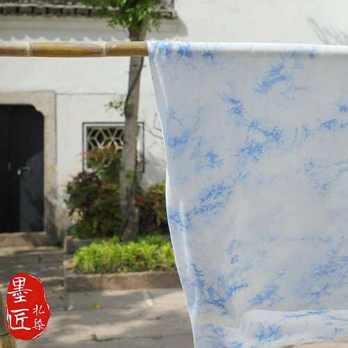 手工扎染棉绸布料中国风复古蓝染服装抱枕窗帘餐桌背景di纯棉面料