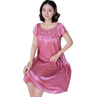 冰丝套装 跨境睡衣女夏季 女士纯色蕾丝花边性感睡裙家居服