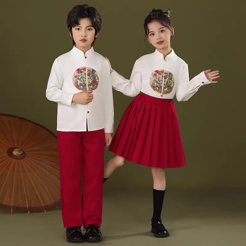 国庆儿童合唱演出服中小学生集体歌唱祖国唱红歌诗歌朗诵表演服装