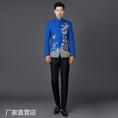 正品绣花立领中山装男中式礼民乐合唱人表演服改大良唐装主持演出