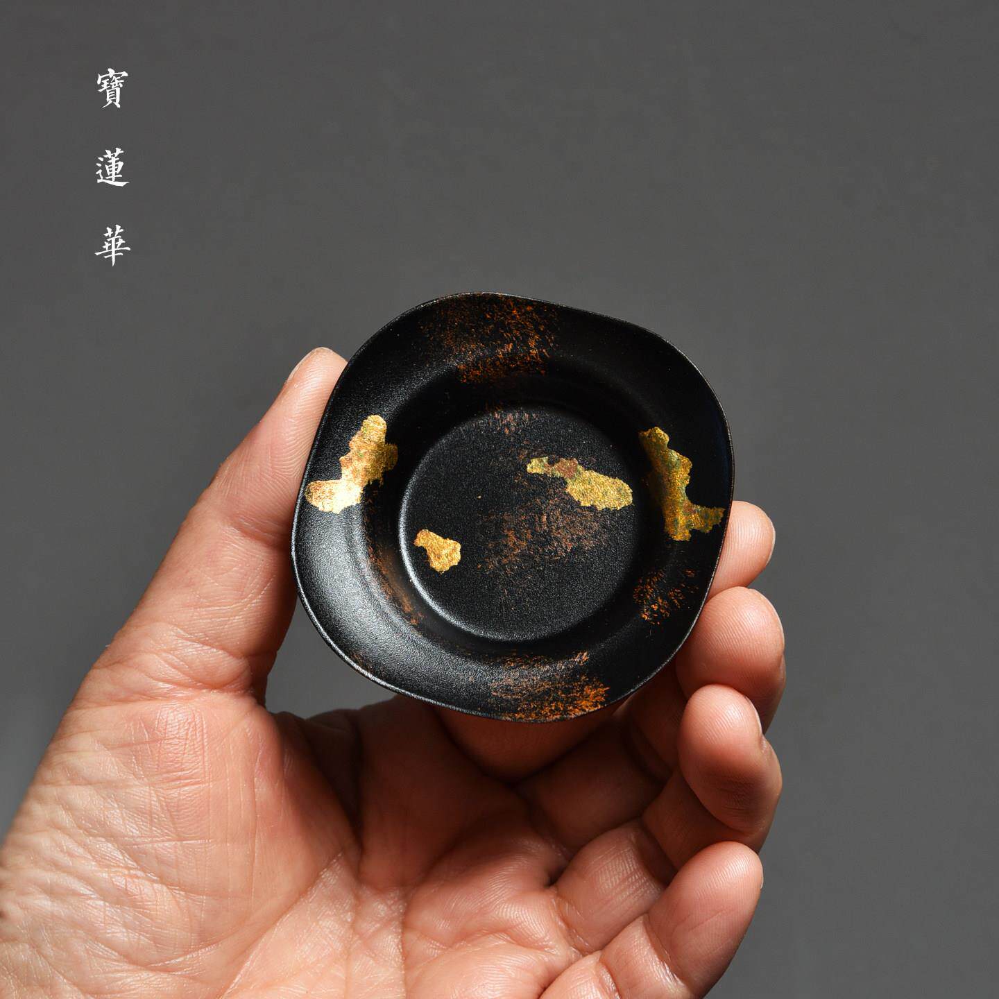 复古洒金铜杯托小巧铜杯YVN垫彩隔铜道茶托茶铜垫热垫茶杯垫杯托
