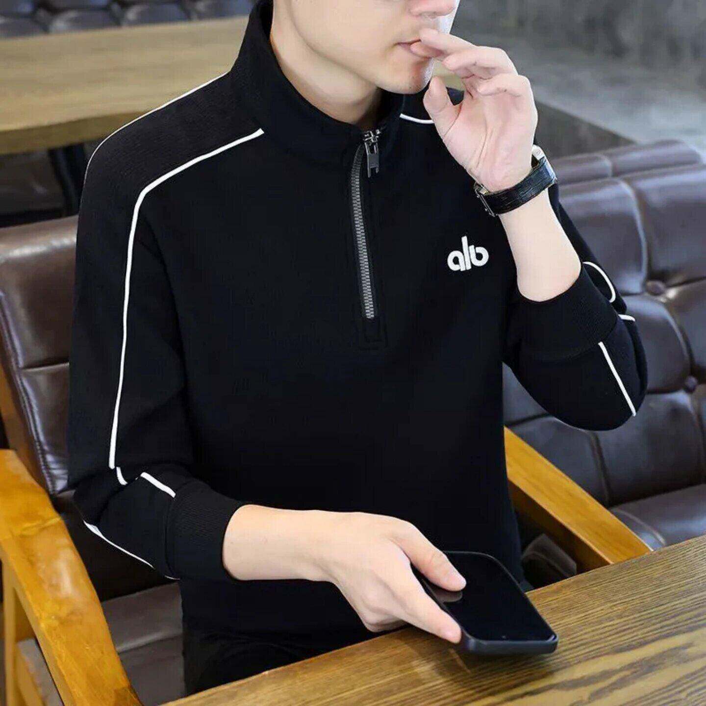 高端半拉链卫衣男2026新款潮流刺绣休闲男士立领宽松春秋长袖T恤
