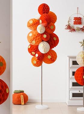 新年客厅装饰饰品网红落地摆件过年春节家居饰品蜂窝球纸灯笼摆设