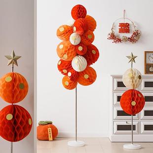 新年客厅装饰饰品网红落地摆件过年春节家居饰品蜂窝球纸灯笼摆设
