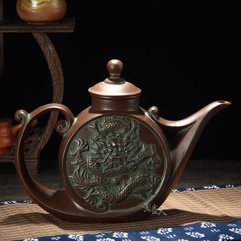 特大号宜兴纯手工紫砂茶壶1500ml盘龙壶朱泥泡茶器功夫茶壶中国风