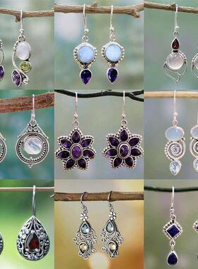 Boho Dangle Earrings for Women Vintage Selenite Turquoise Dr