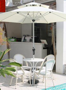 白色户外休闲桌椅伞组合咖啡厅露台休闲阳台小茶几奶茶店外摆桌椅