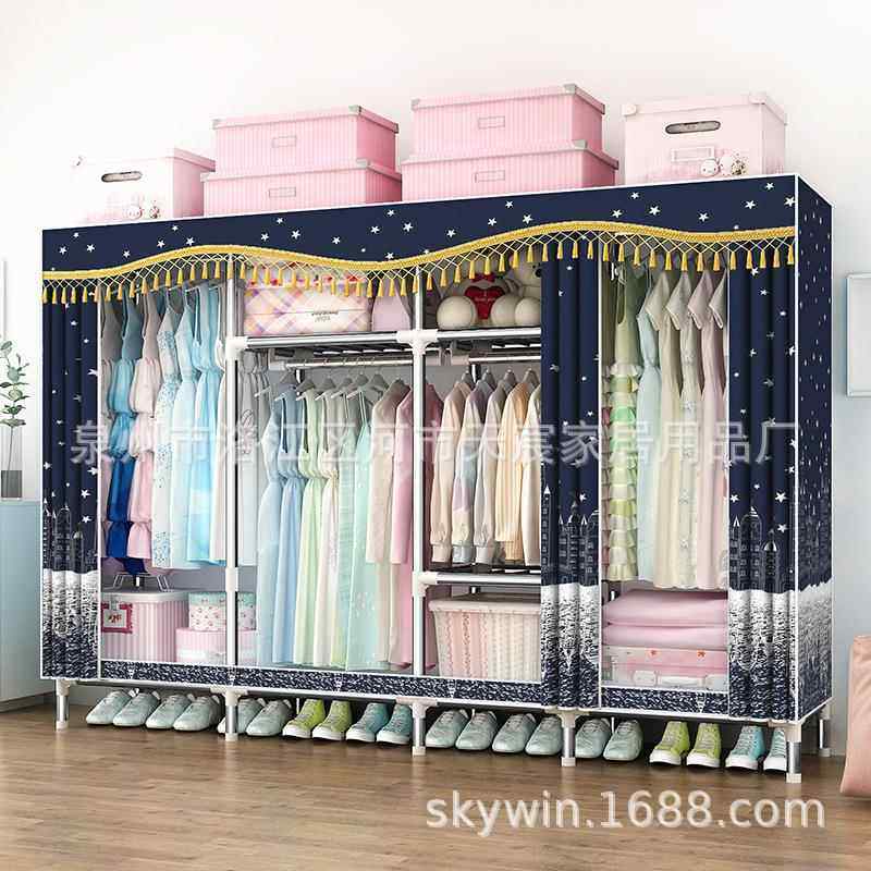 简易布衣柜钢管加粗加固双人加厚全钢架经济型现代C25230收纳并优