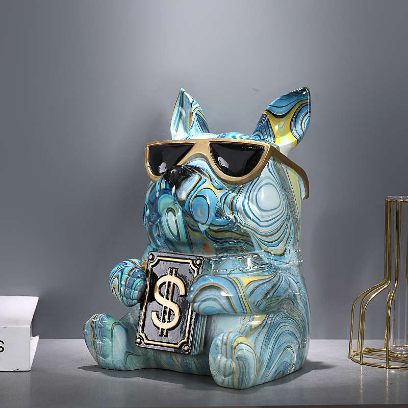 茶几客厅高档狗摆件盒彩纸巾桌面斗餐厅装饰抽个性色法斗牛犬纸盒