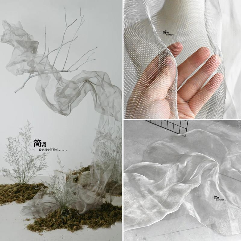 进口硬纱加密银色塑形钢丝网纱任意折叠固定造型材料设计服装布料