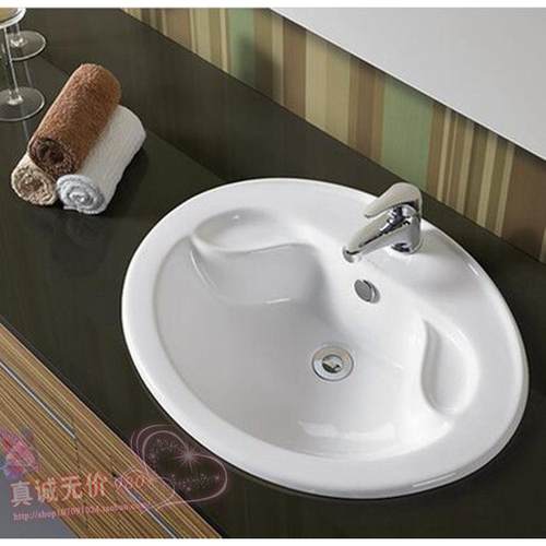 陶瓷台上盆 半嵌入式家用台盆卫生间洗漱盆 包邮椭圆形台上洗脸盆
