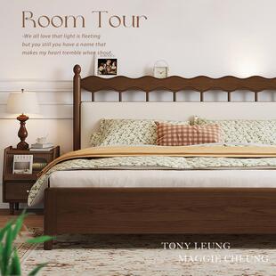 中古风实木床法式复古白蜡木温莎胡桃木色2米x2米2大床高端主卧室