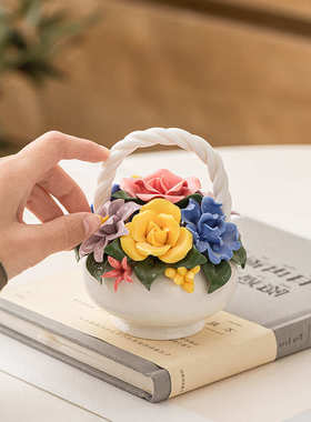 饰品手花花酒柜捏篮子小花餐桌小摆件手工捏瓷家居盆景工艺品手工