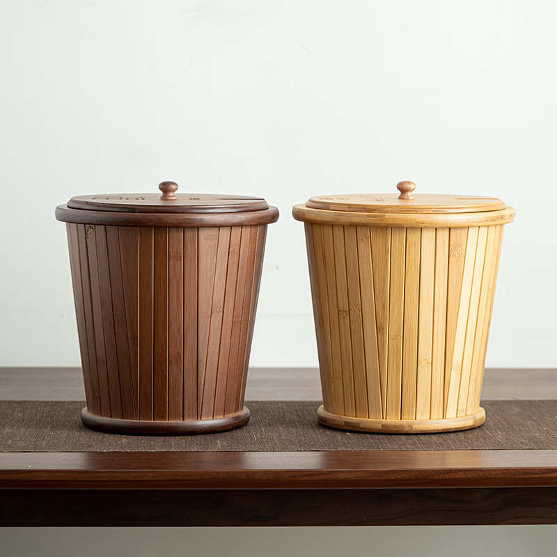 复古竹制茶渣桶 家用茶水分离小号排水桶办公室茶水桶茶道配件