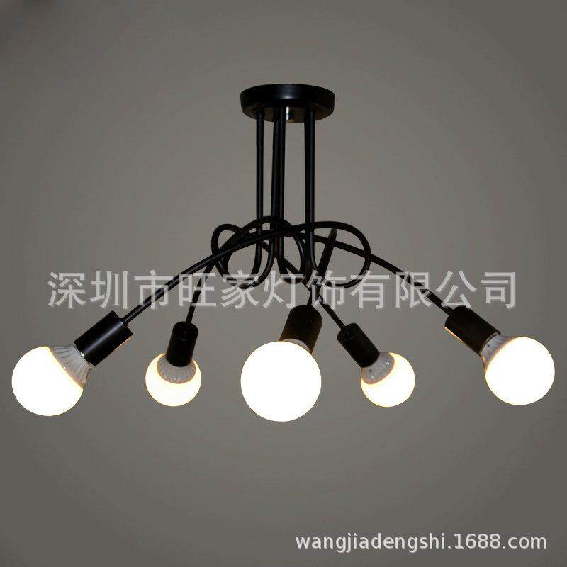 美式复古工业风五三头弯管餐咖啡客厅服装店书房网咖铁艺led吊灯