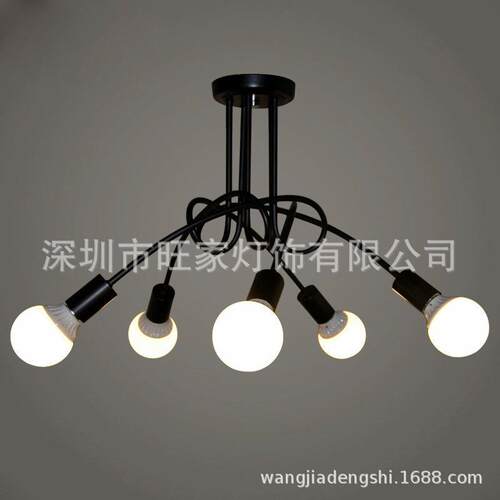 美式复古工业风五三头弯管餐咖啡客厅服装店书房网咖铁艺led吊灯