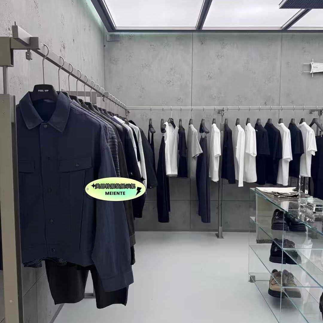 定制买手店服装店不锈钢上墙挂衣架工业风男装服装店展示架落地架