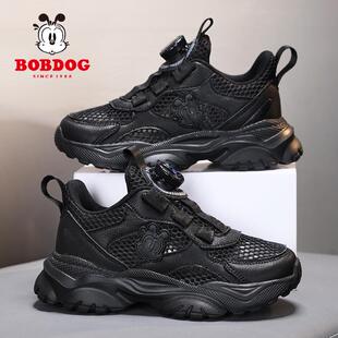 巴布豆女童百搭小黑鞋童鞋2025夏季新款单网黑色运动鞋男童透气鞋