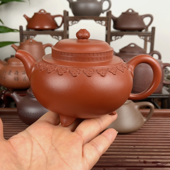 朱泥云肩如意壶