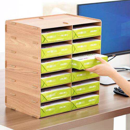 双排架子木质大容量A4文件架放印表机置物架子桌面办公收纳用品创