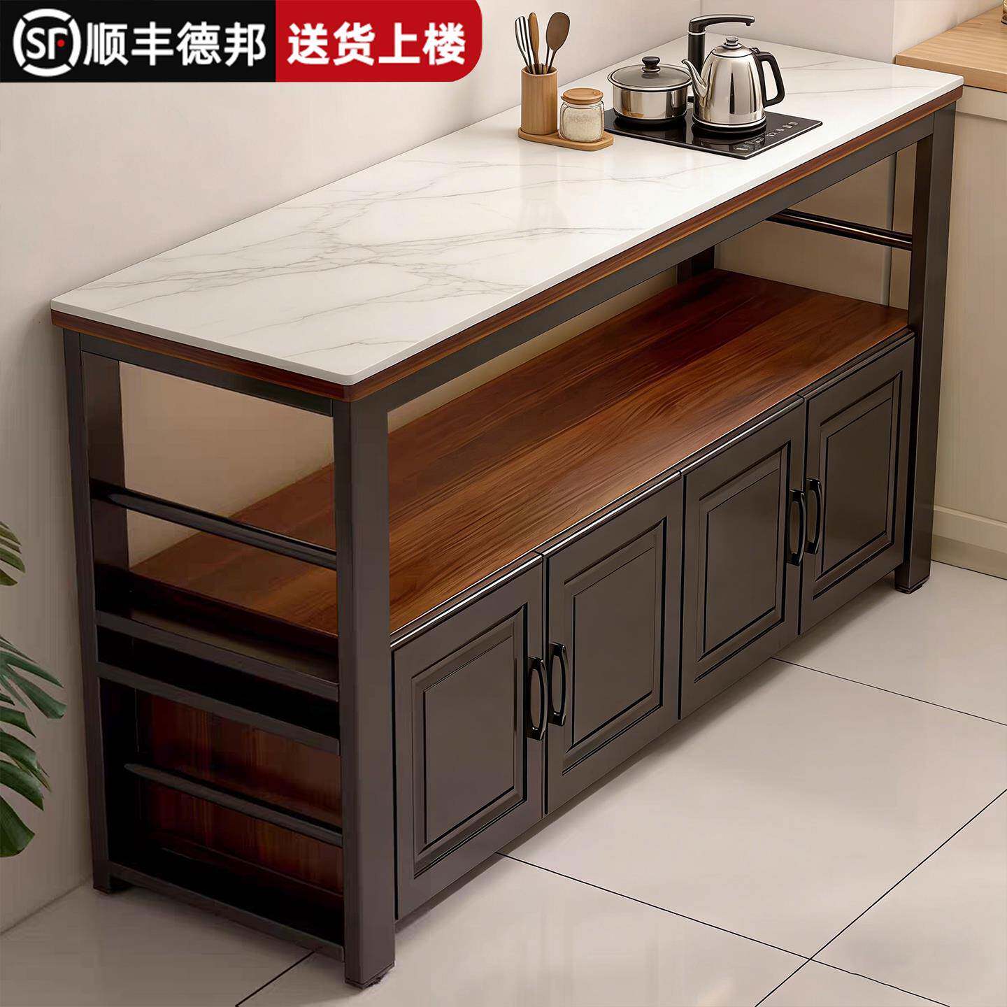 厨房岩板置物架切菜桌落地家用多层微波炉架操作台碗盘柜收纳置物