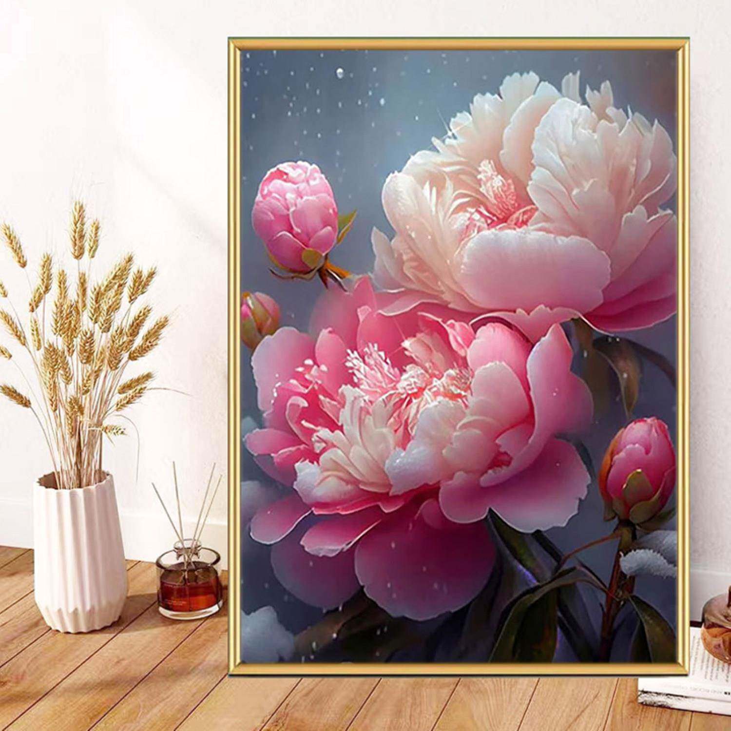 牡丹花卉钻石画 画满钻新款手工5D点贴黏钻十字绣客厅饭厅满钻高