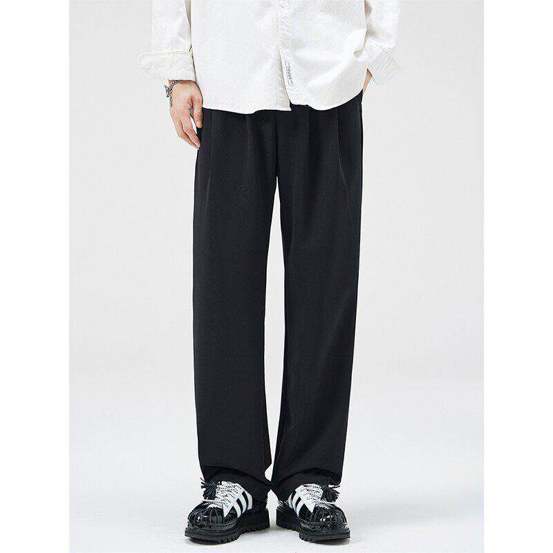 吾一白夏季2026新款男生宽松冰丝垂感黑色休闲 西裤男士直筒长裤
