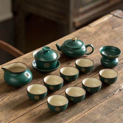 正品唐月窑功壶夫家茶具白瓷茶杯套装用绿色定窑陶瓷日式泡茶盖碗图片