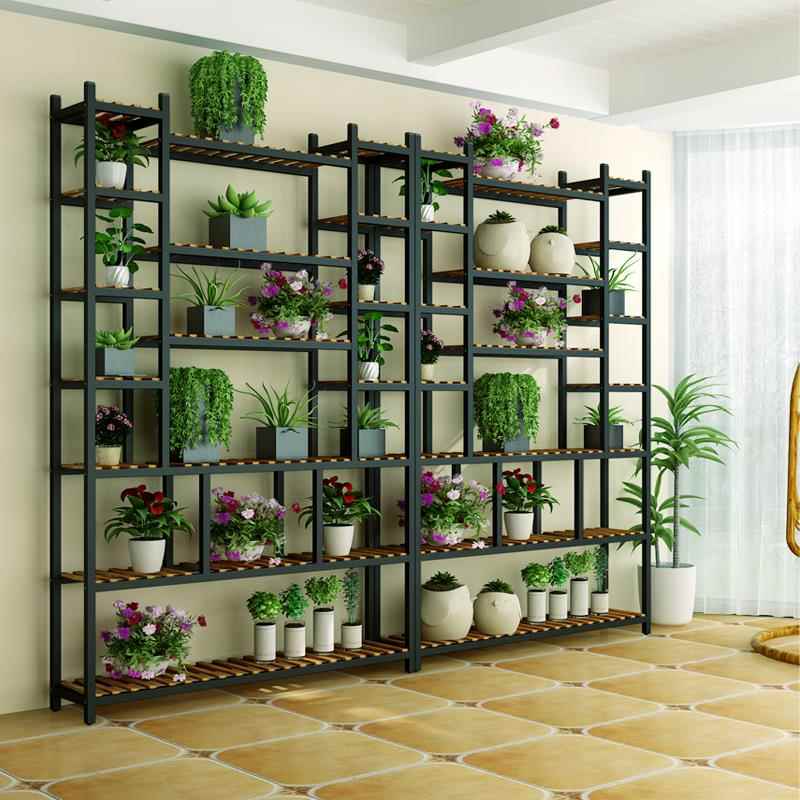 艺W8花架子铁落式室内客厅多肉地花盆植物URD架阳多层实木简约台