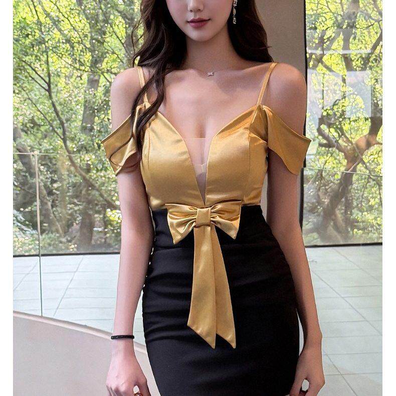 夜场工作服吊带包臀紧身短裙子性感女装按摩连衣裙柔式技师服